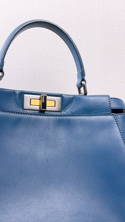 Fendi Blue Calfskin Medium Peekaboo
