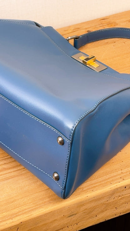 Fendi Blue Calfskin Medium Peekaboo