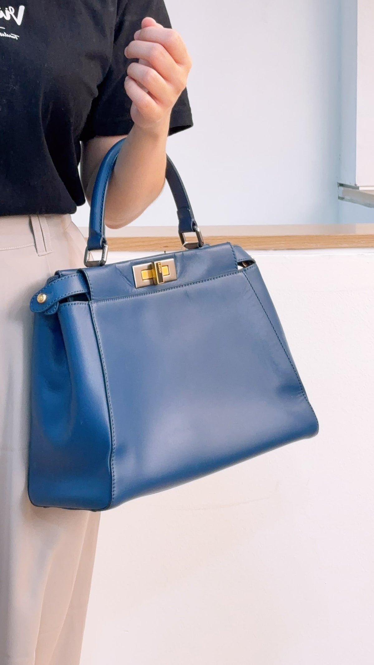 Fendi Blue Calfskin Medium Peekaboo