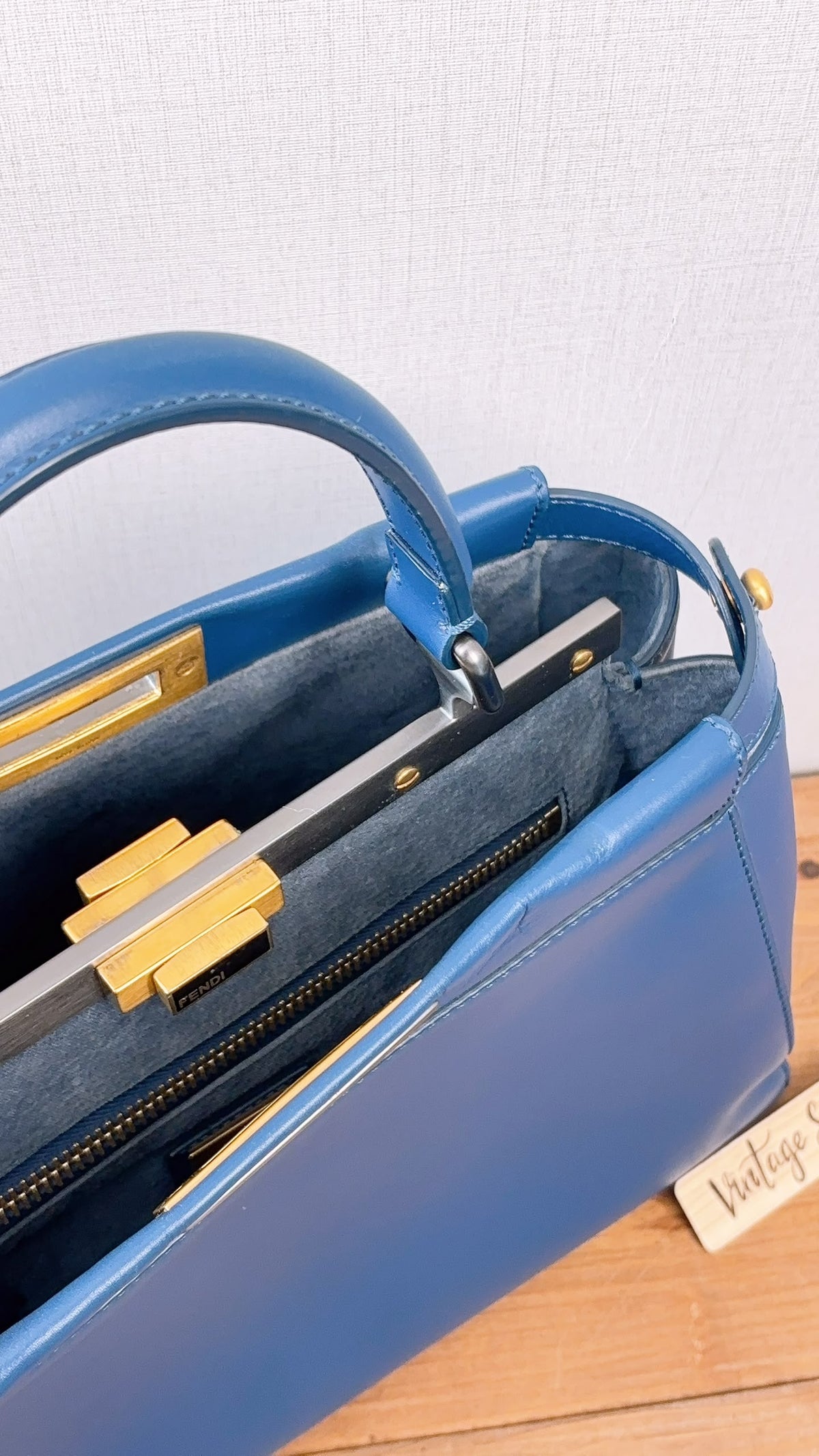 Fendi Blue Calfskin Medium Peekaboo