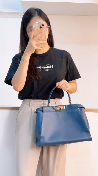 Fendi Blue Calfskin Medium Peekaboo