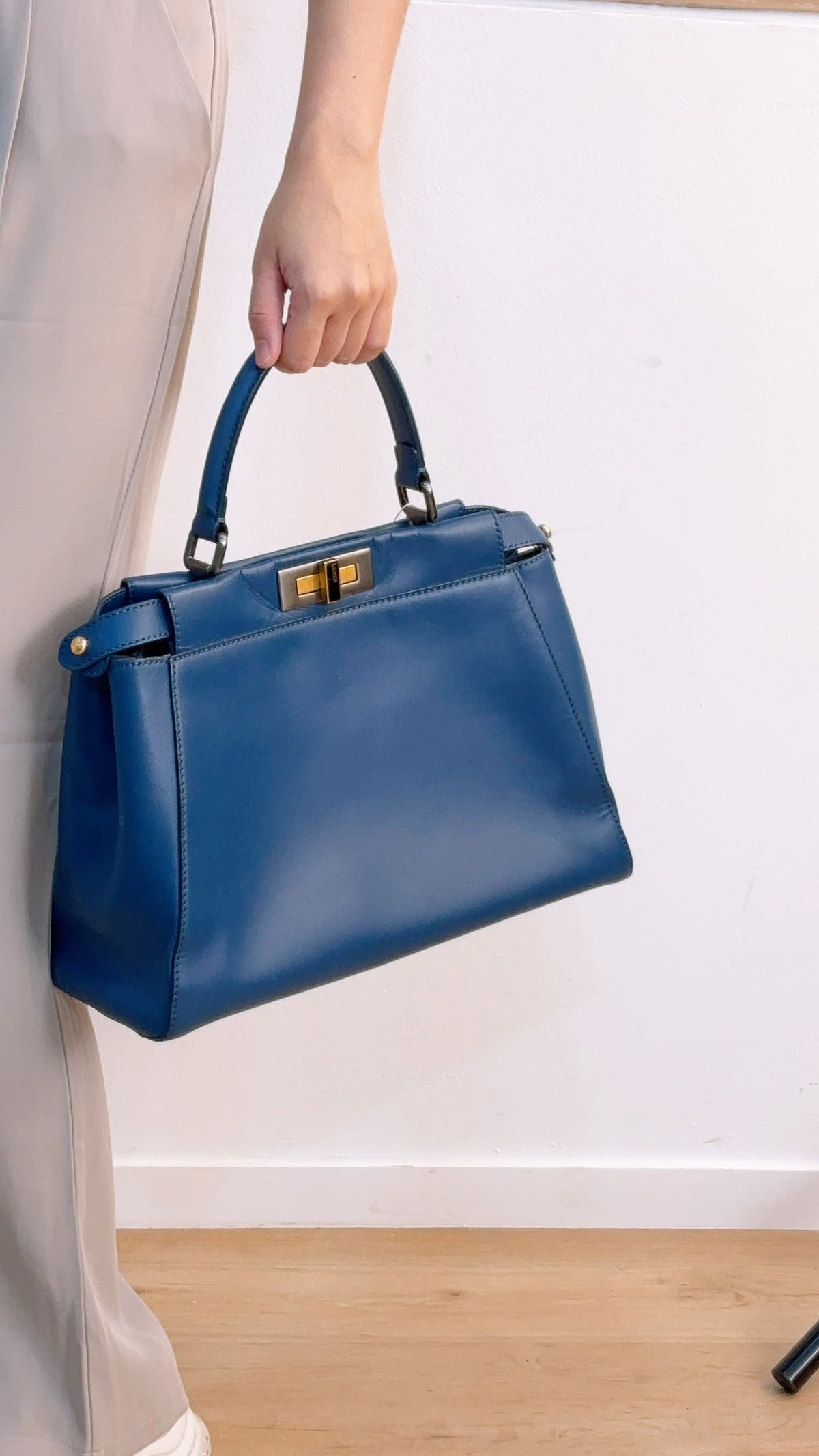 Fendi Blue Calfskin Medium Peekaboo