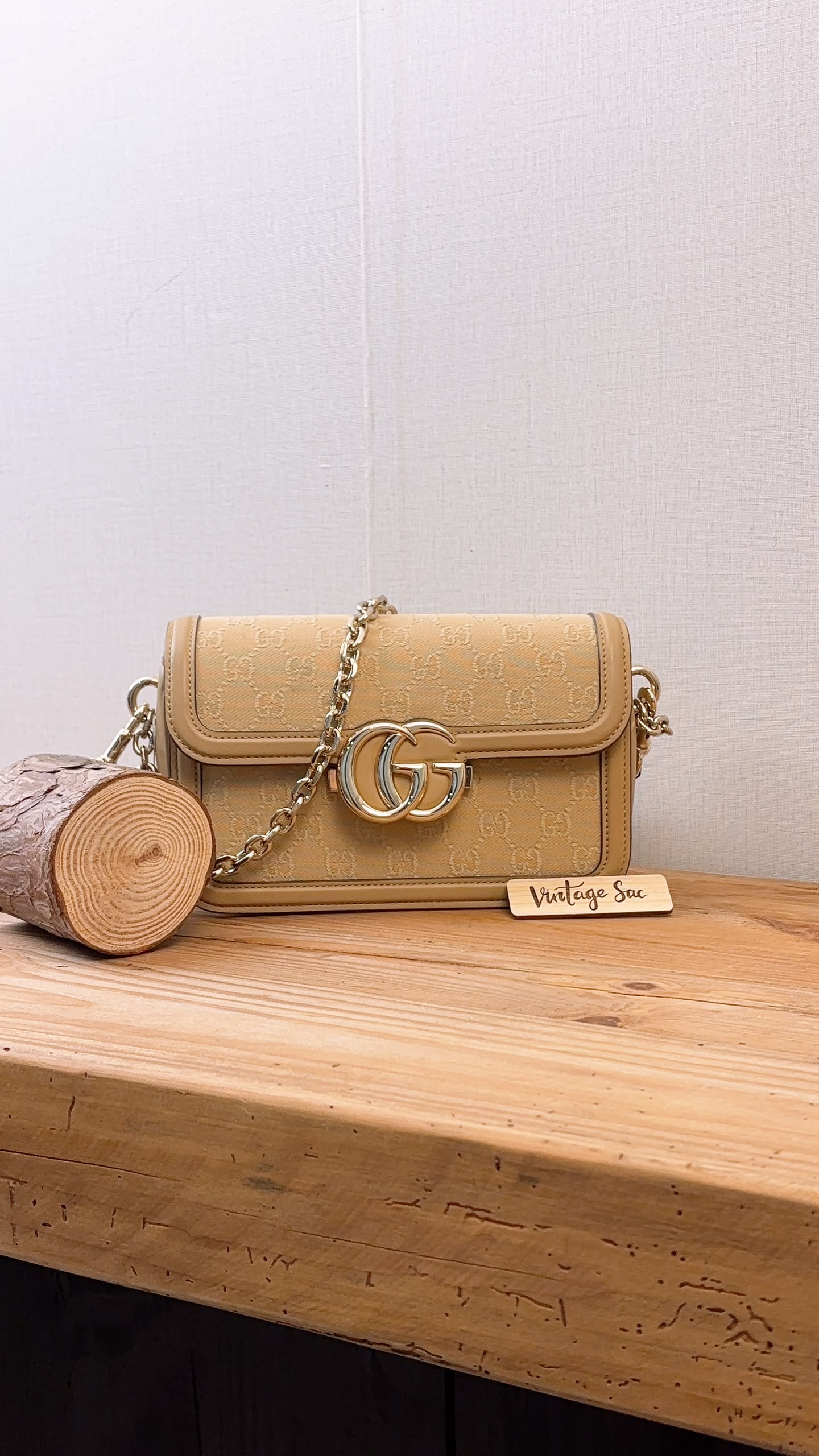 Gucci Beige GG Monogram Small Go Shoulder Bag
