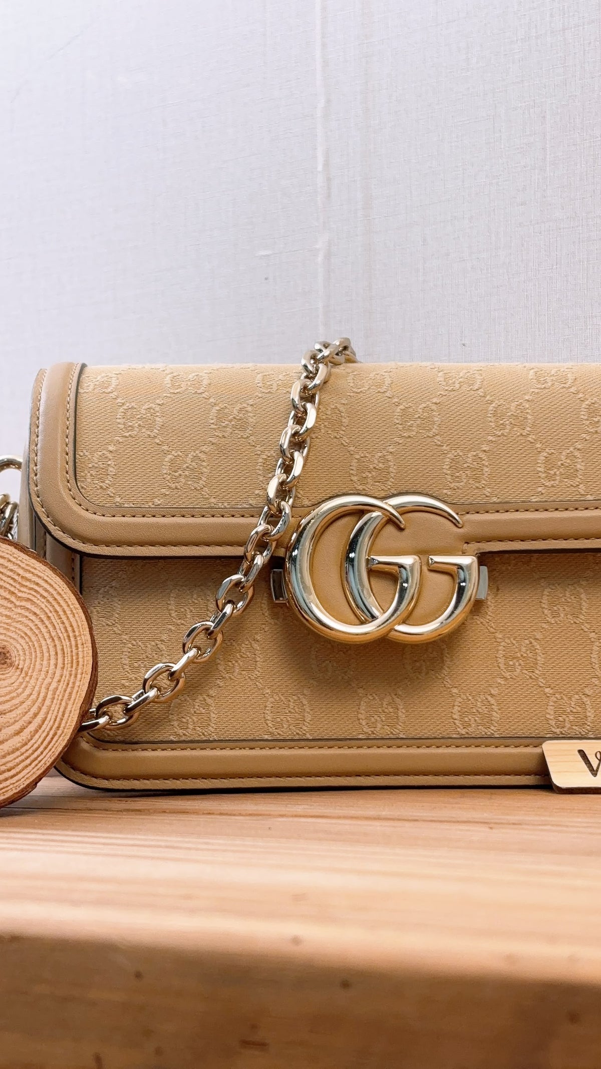 Gucci Beige GG Monogram Small Go Shoulder Bag