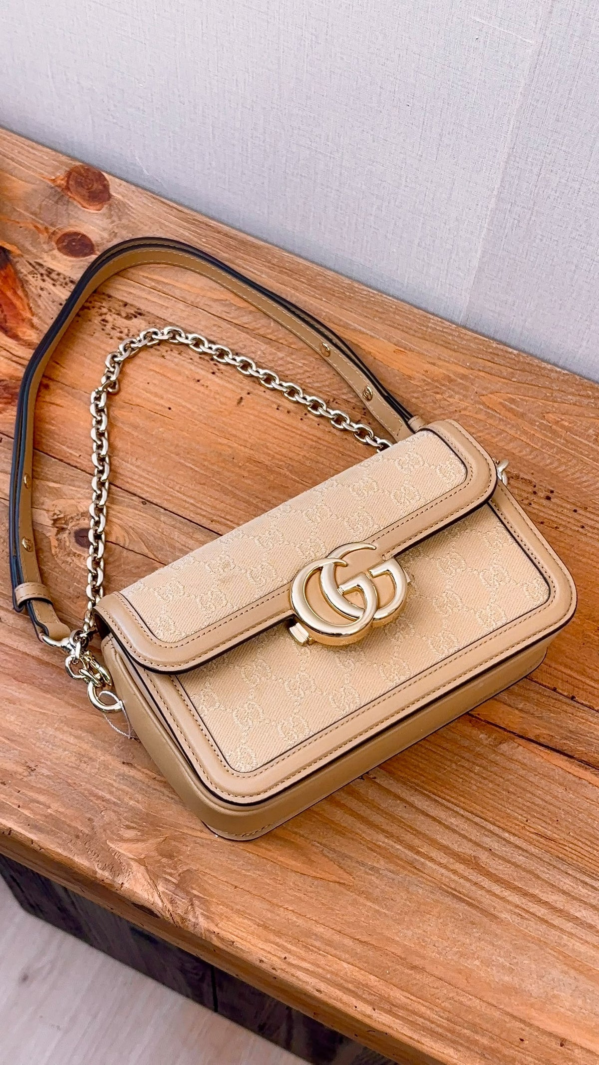 Gucci Beige GG Monogram Small Go Shoulder Bag