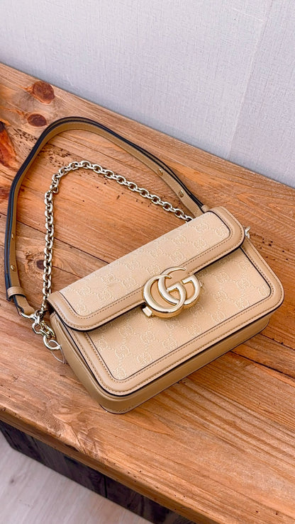 Gucci Beige GG Monogram Small Go Shoulder Bag