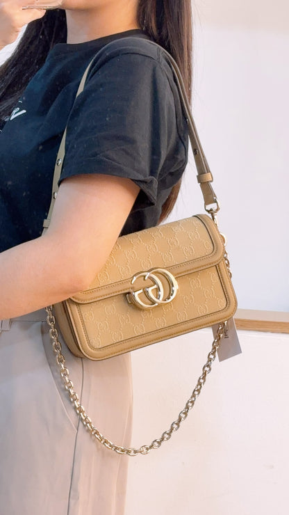 Gucci Beige GG Monogram Small Go Shoulder Bag