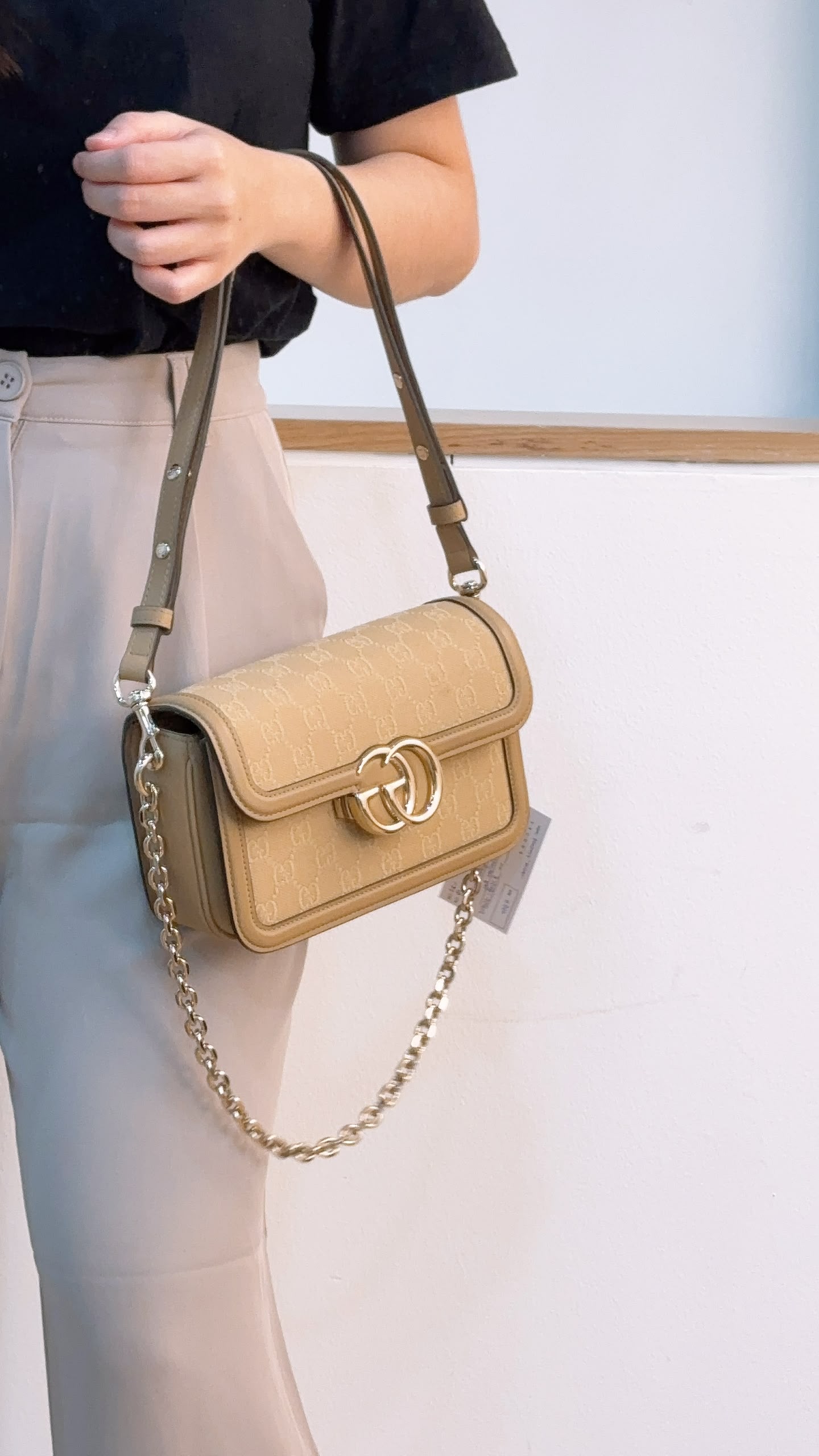 Gucci Beige GG Monogram Small Go Shoulder Bag