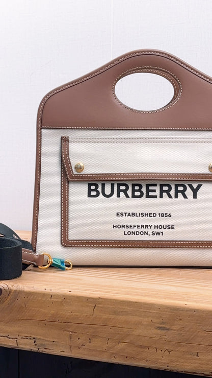 Burberry Brown Calfskin / Canvas Small Pocket Bag