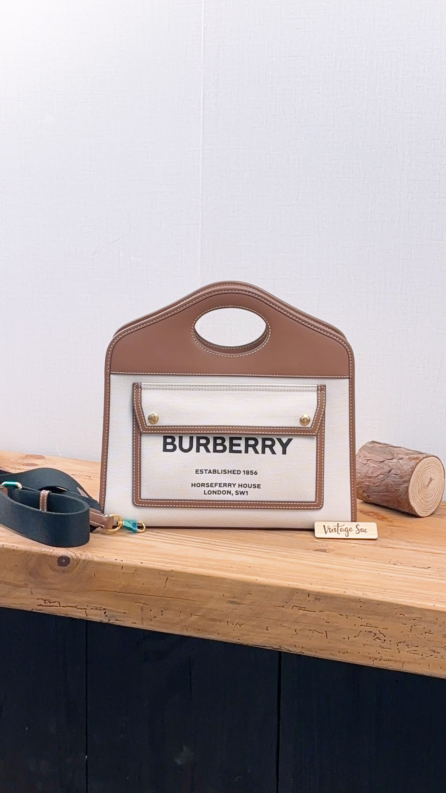 Burberry Brown Calfskin / Canvas Small Pocket Bag
