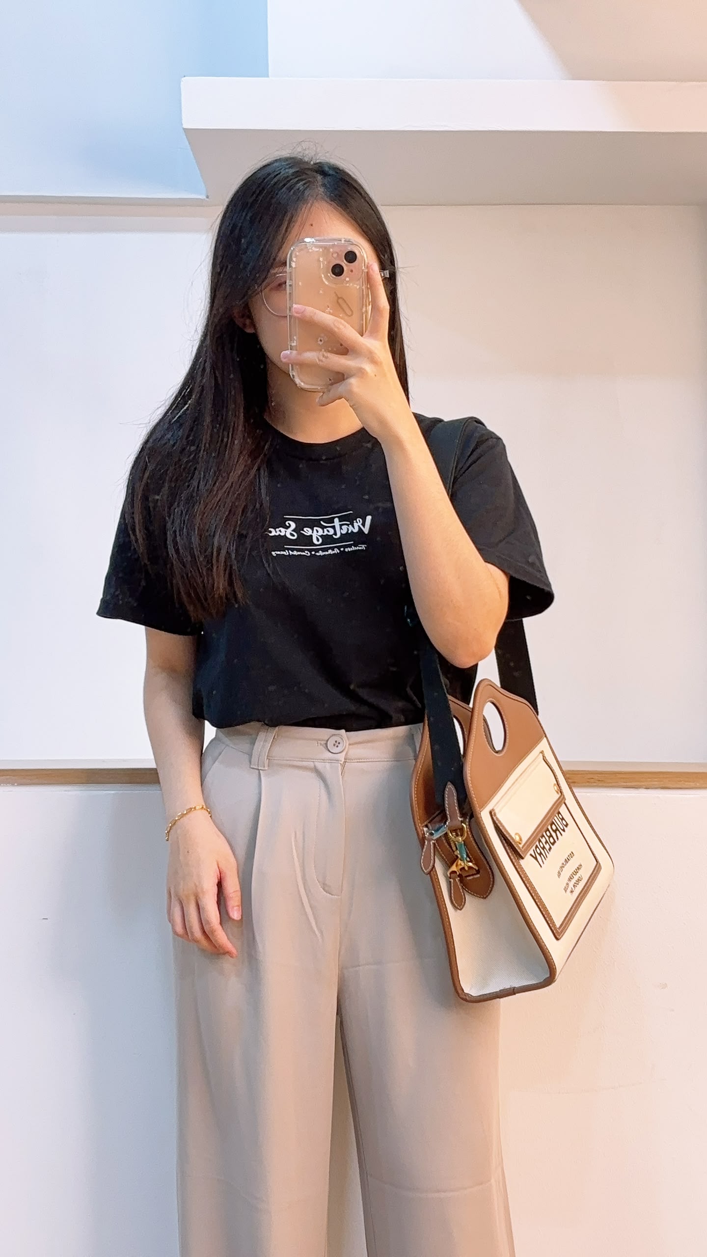 Burberry Brown Calfskin / Canvas Small Pocket Bag