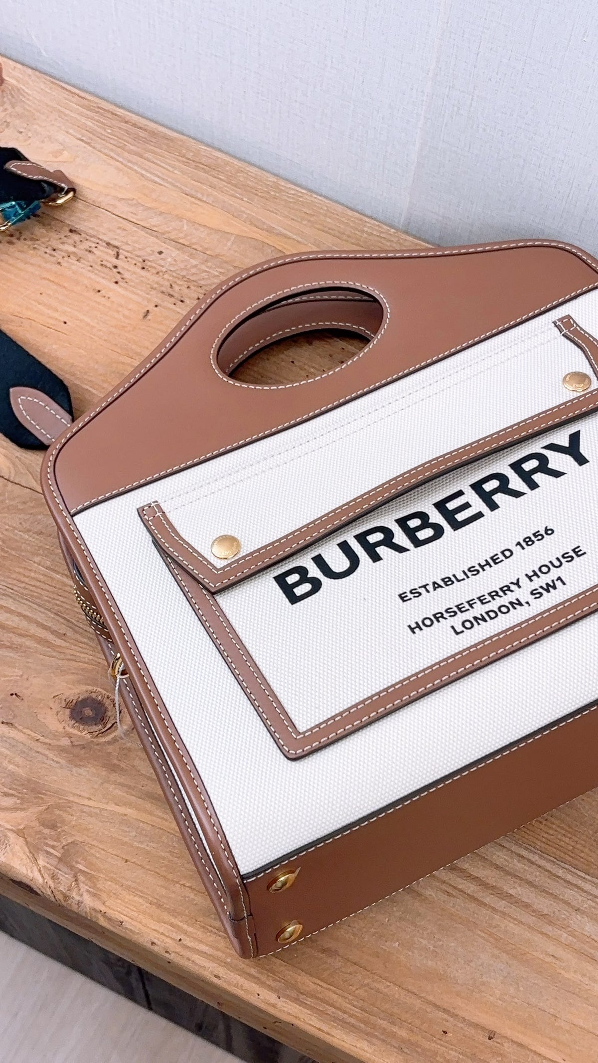 Burberry Brown Calfskin / Canvas Small Pocket Bag
