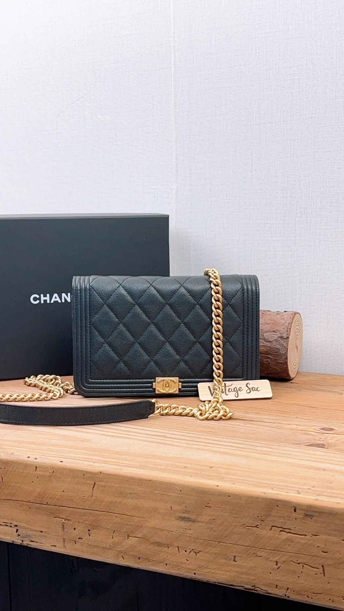 Chanel Black Caviar Boy WOC (GHW)
