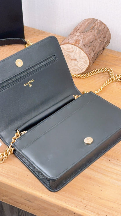 Chanel Black Caviar Boy WOC (GHW)