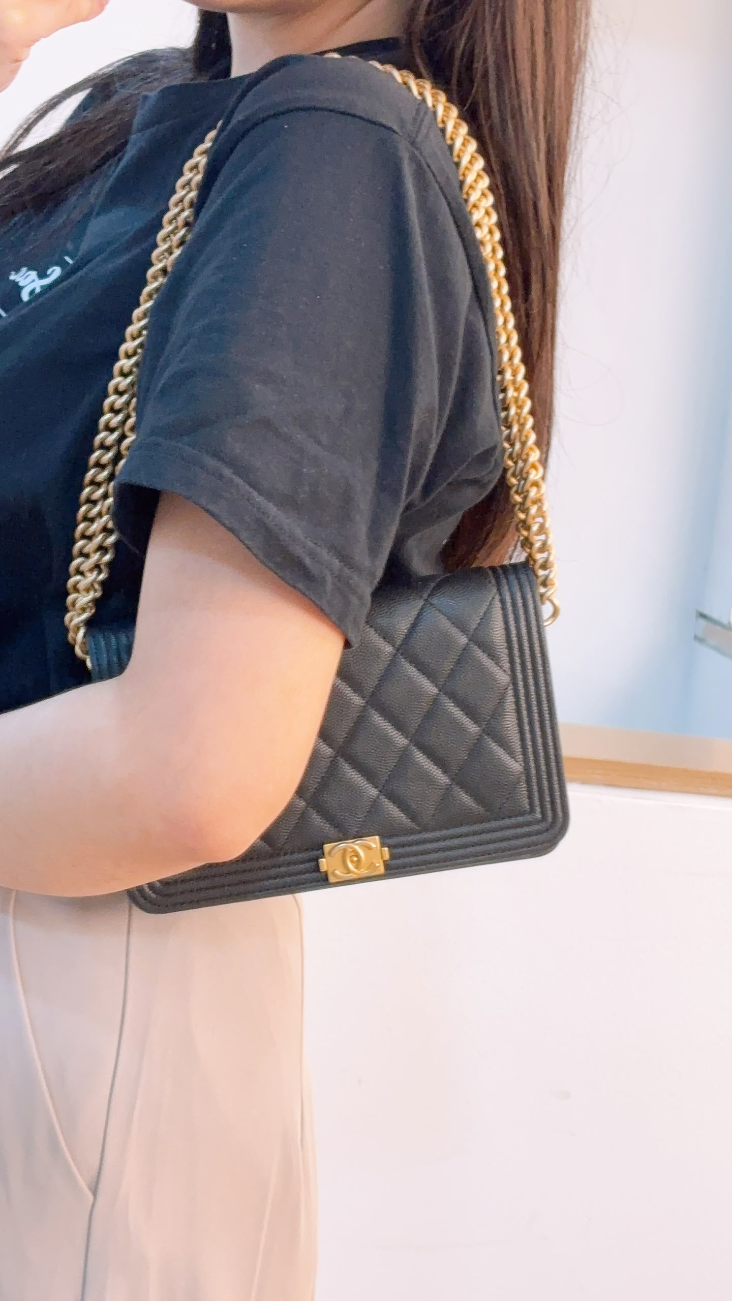 Chanel Black Caviar Boy WOC (GHW)