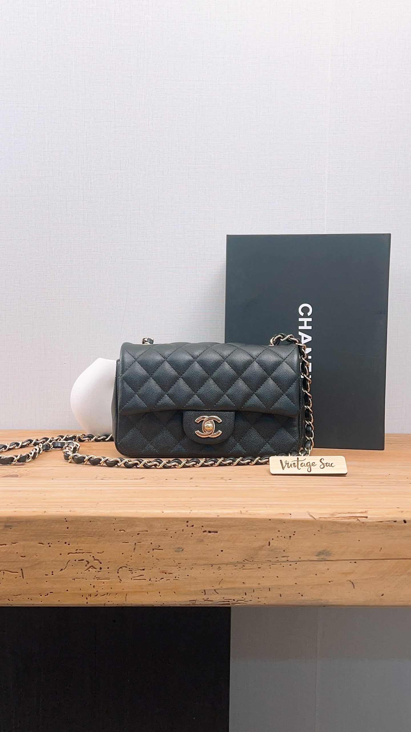 Chanel Black Caviar Mini Rectangular Flap (GHW)