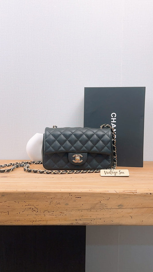 Chanel Black Caviar Mini Rectangular Flap (GHW)