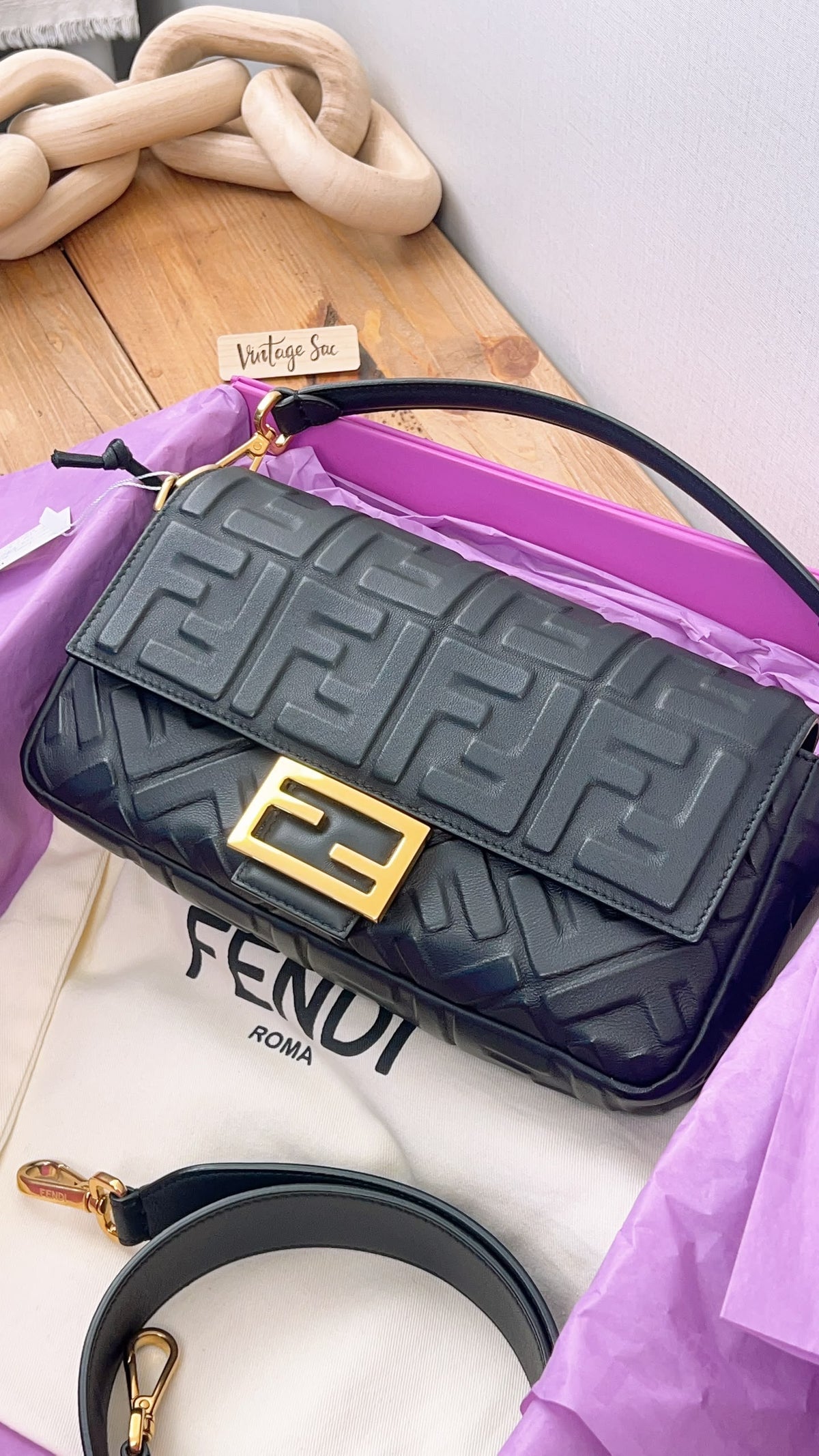Fendi Black Calfskin Baguette (GHW)