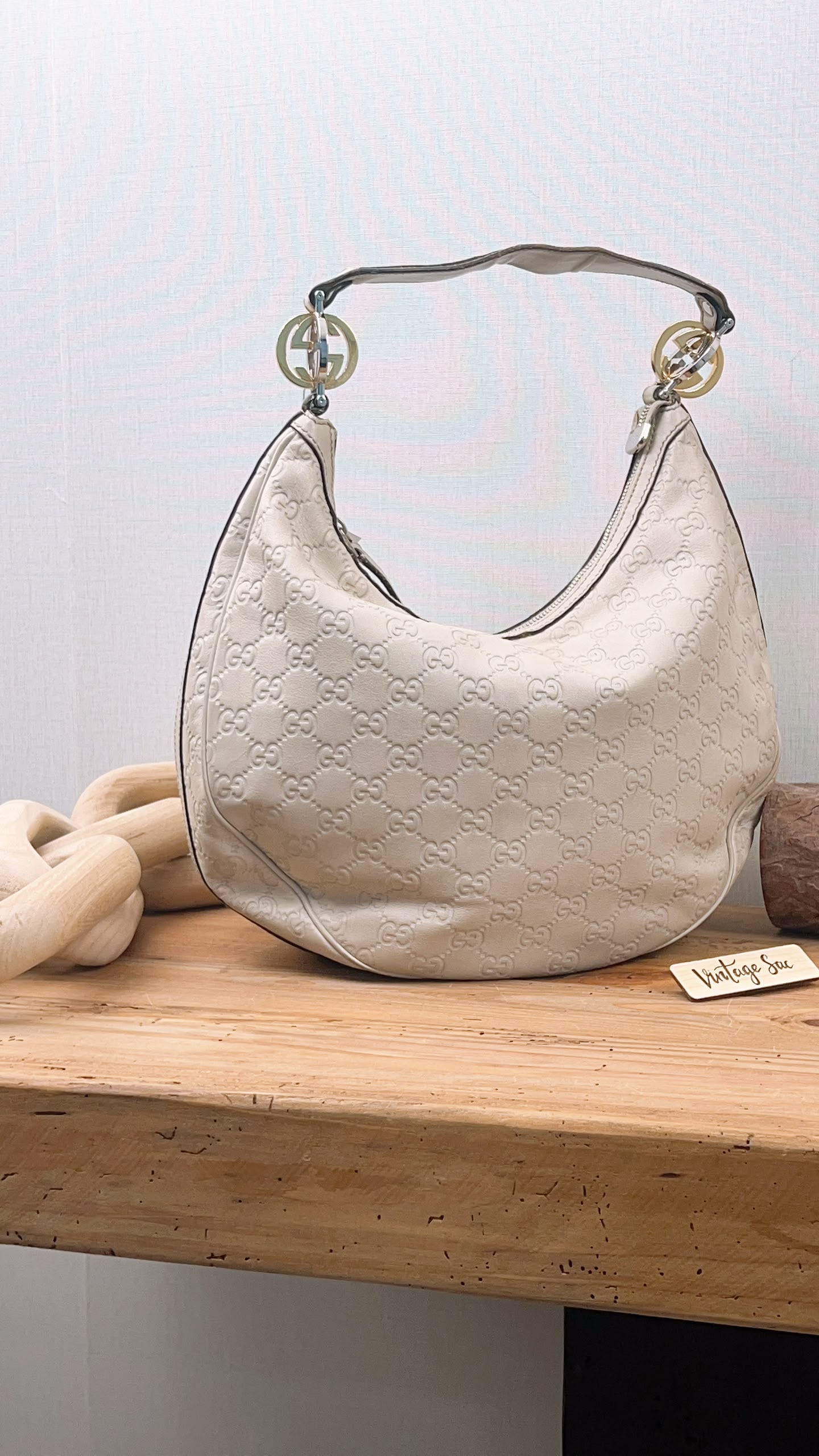 Gucci Ivory Guccissima Twins Hobo Bag