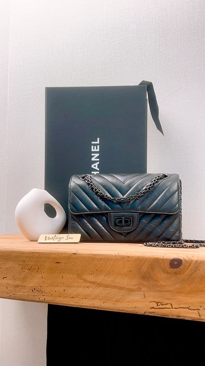 Chanel So Black Aged Calfskin Mini 2.55 in Chevron