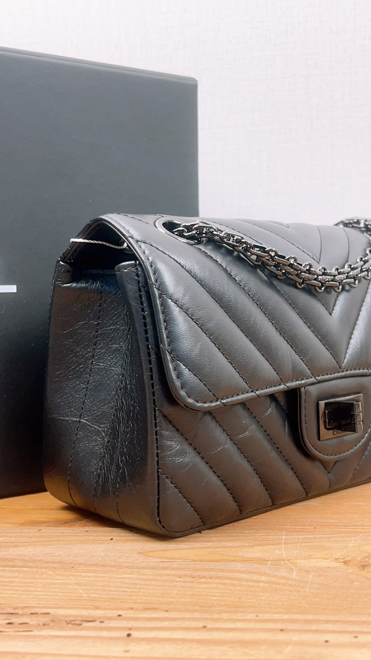 Chanel So Black Aged Calfskin Mini 2.55 in Chevron