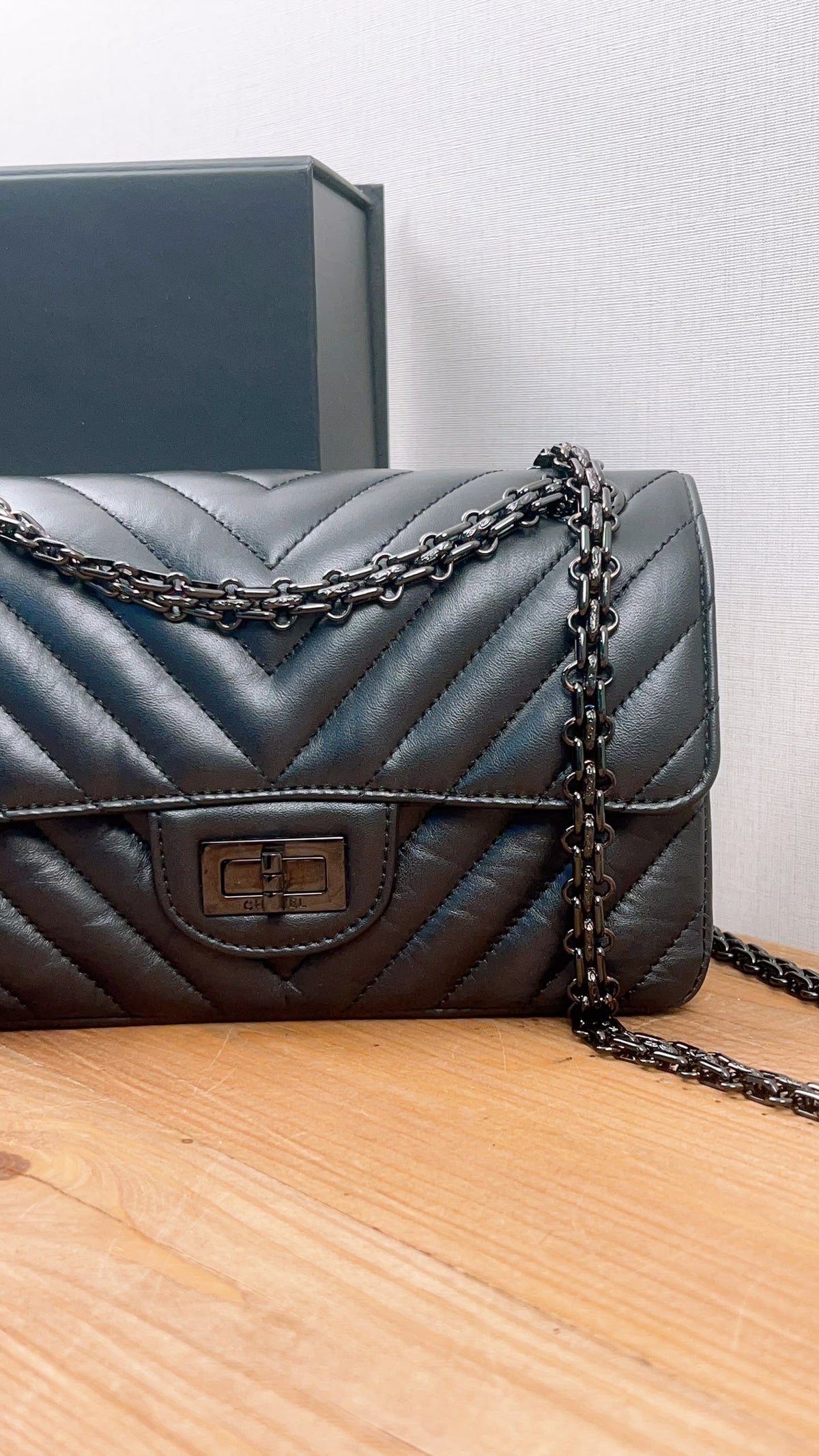 Chanel So Black Aged Calfskin Mini 2.55 in Chevron