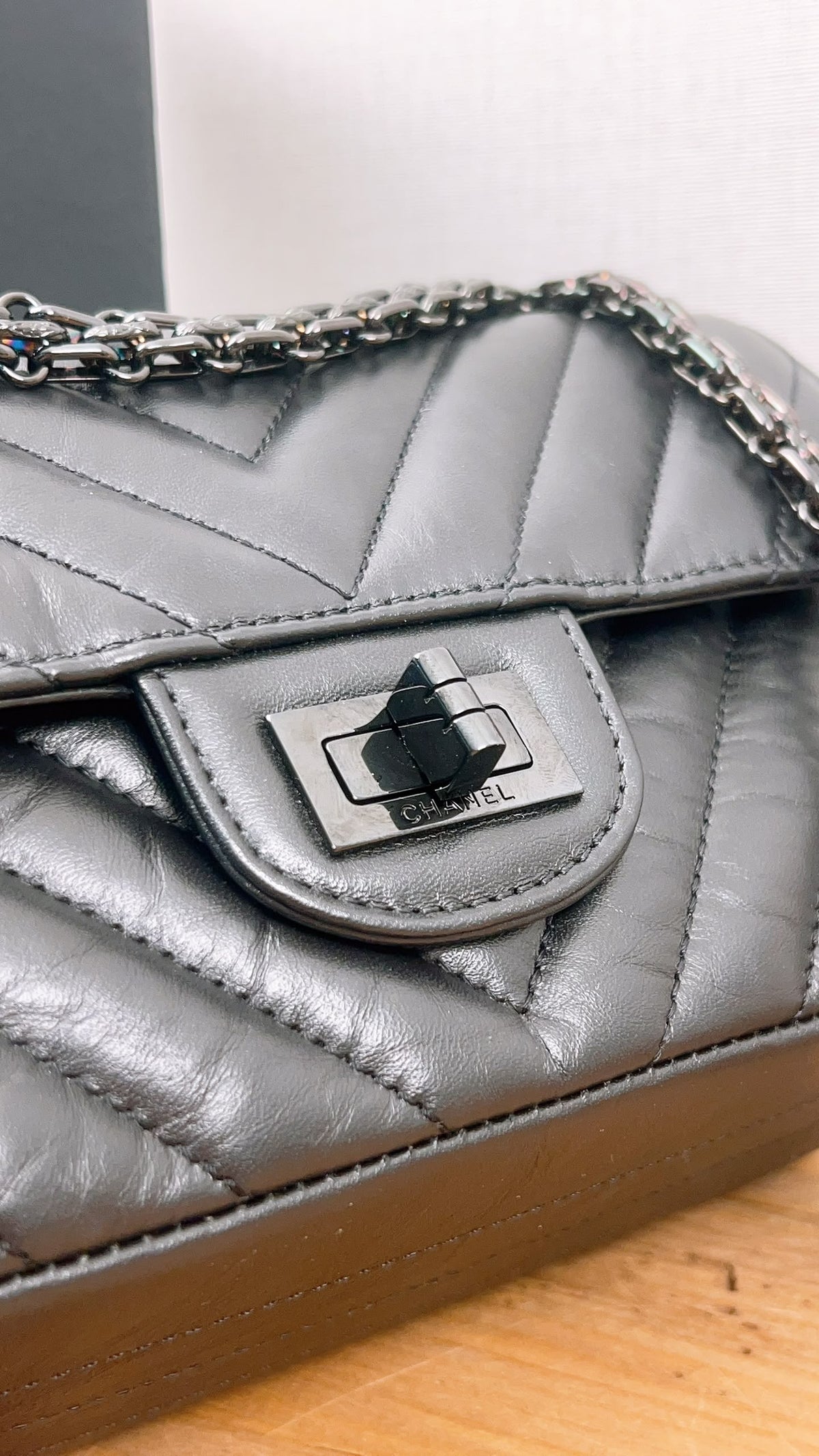 Chanel So Black Aged Calfskin Mini 2.55 in Chevron