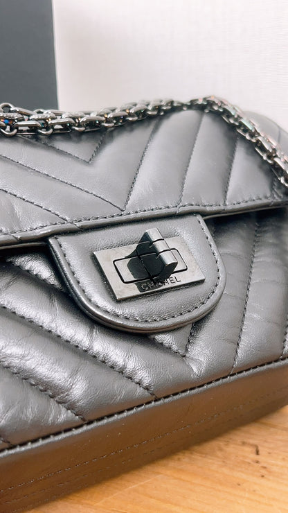 Chanel So Black Aged Calfskin Mini 2.55 in Chevron
