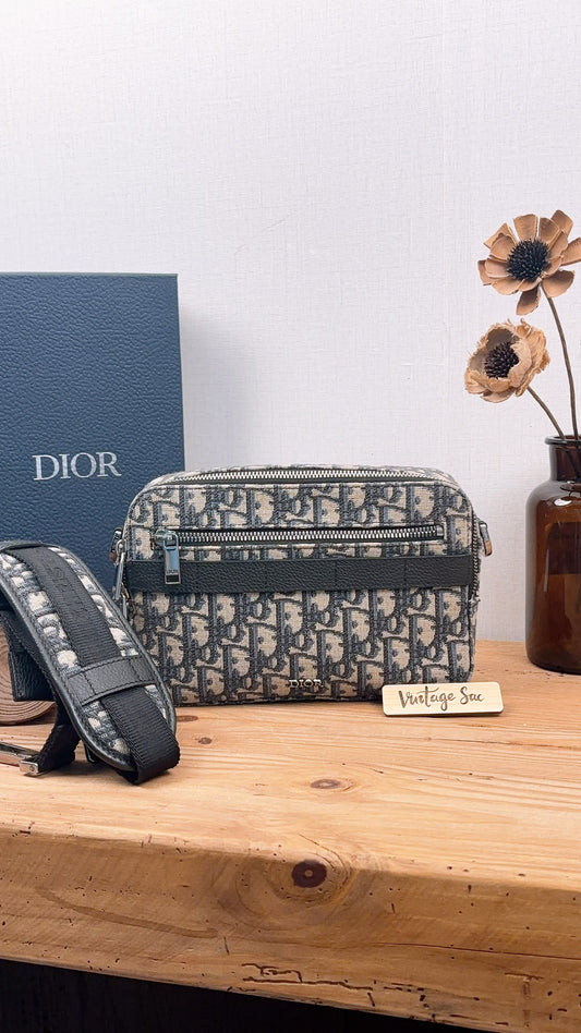 Dior Navy Oblique Canvas Safari Messenger Bag