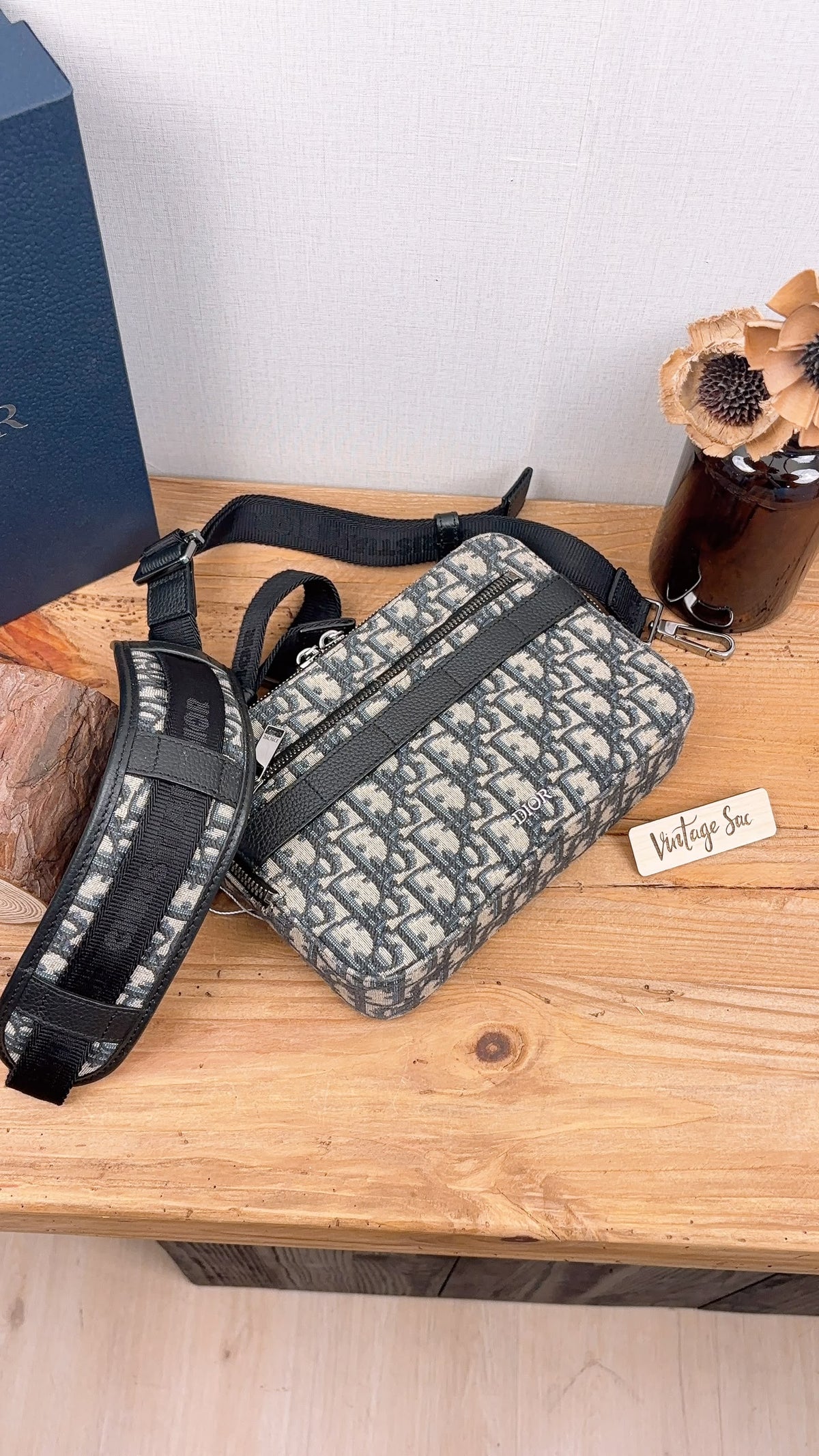 Dior Navy Oblique Canvas Safari Messenger Bag