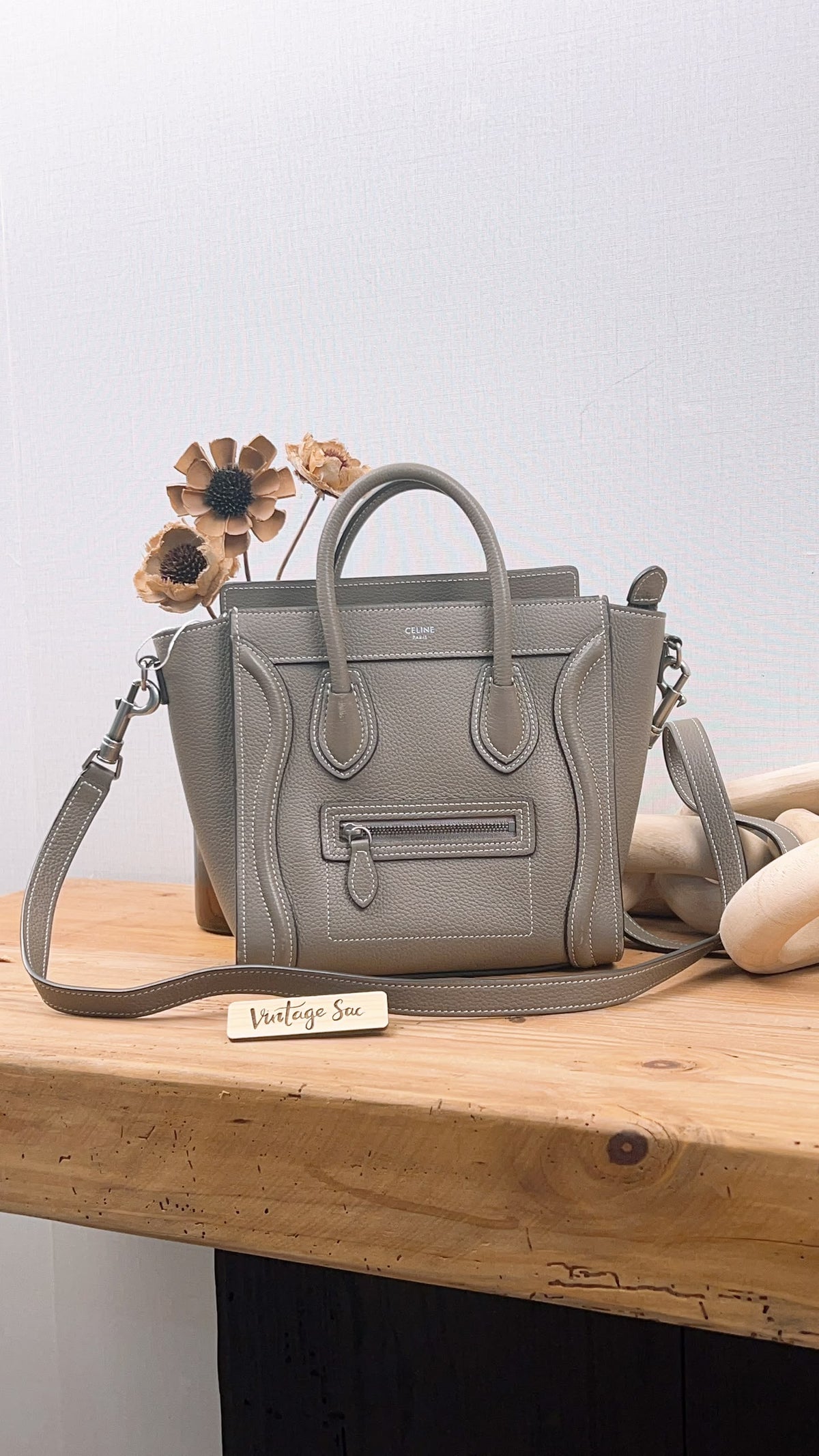 Celine Taupe Calfskin Nano Luggage