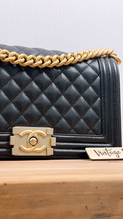 Chanel Black Caviar Old Medium Boy (GHW)
