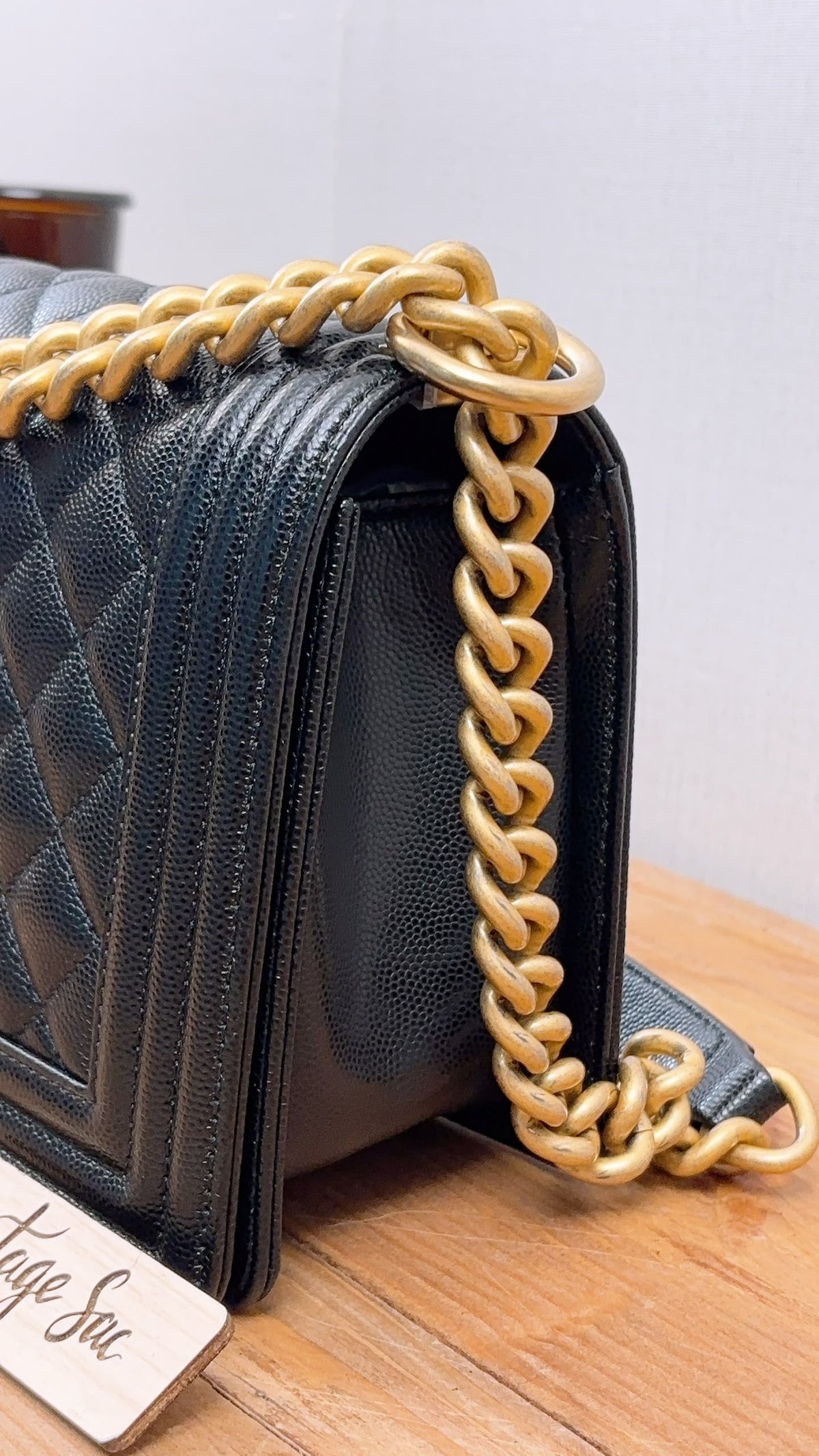 Chanel Black Caviar Old Medium Boy (GHW)