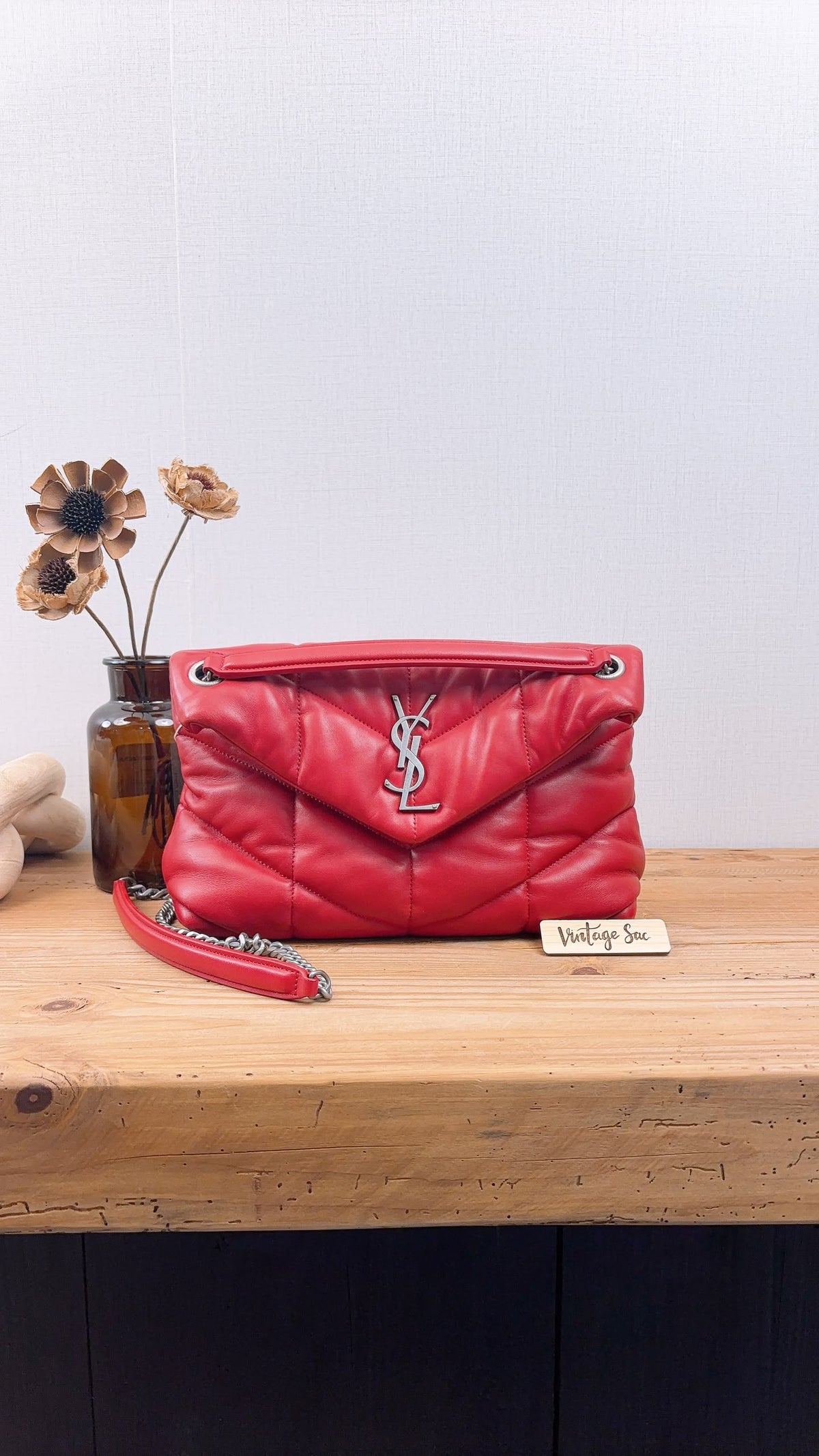 YSL Red Lambskin Small Puffer Bag (RHW)
