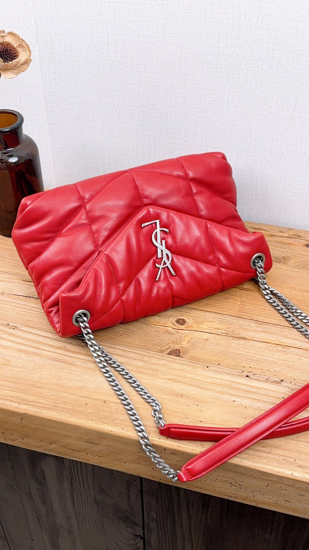 YSL Red Lambskin Small Puffer Bag (RHW)