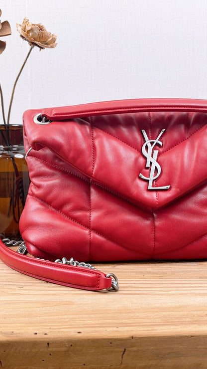 YSL Red Lambskin Small Puffer Bag (RHW)