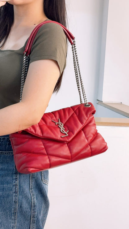 YSL Red Lambskin Small Puffer Bag (RHW)