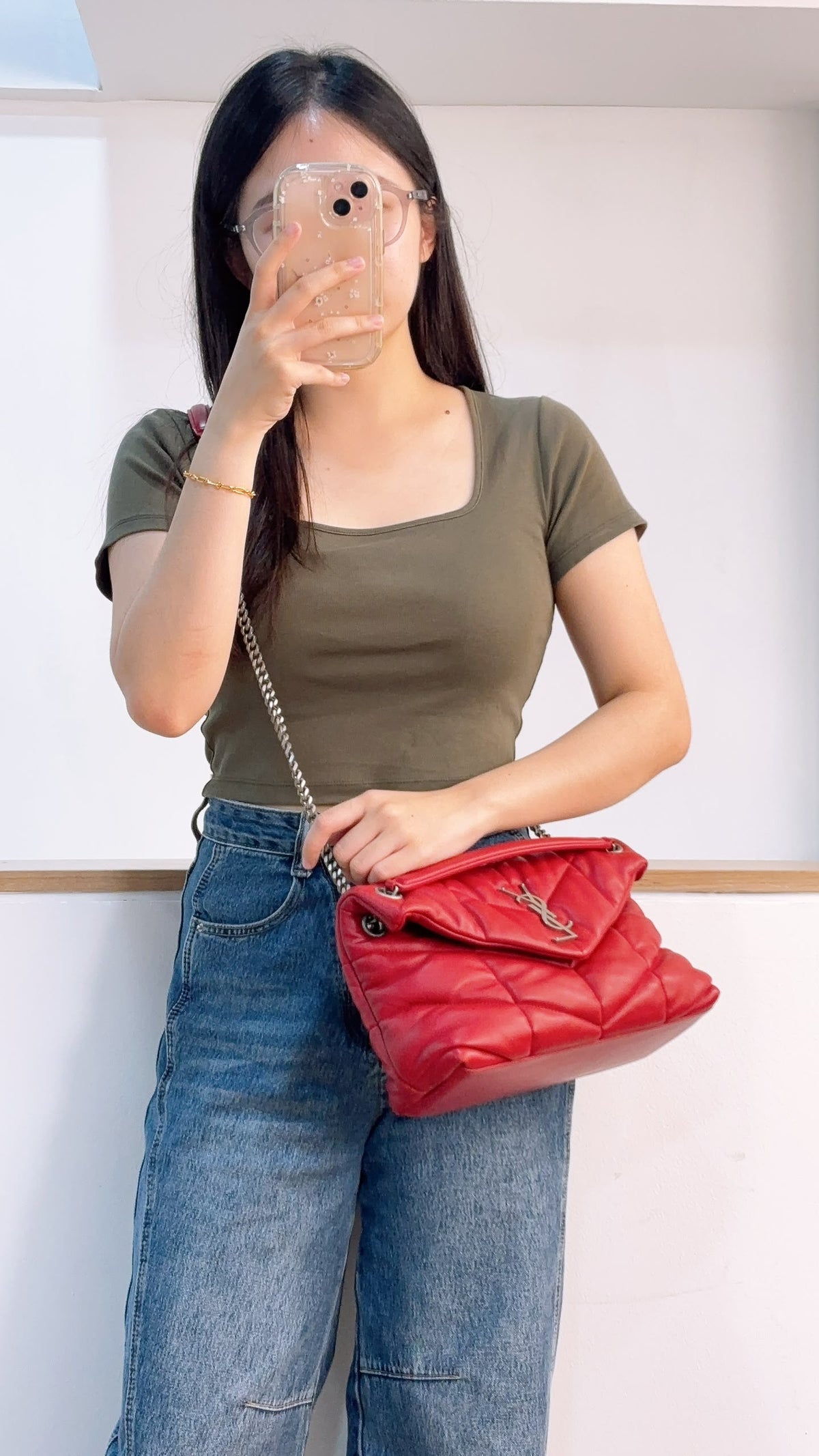 YSL Red Lambskin Small Puffer Bag (RHW)