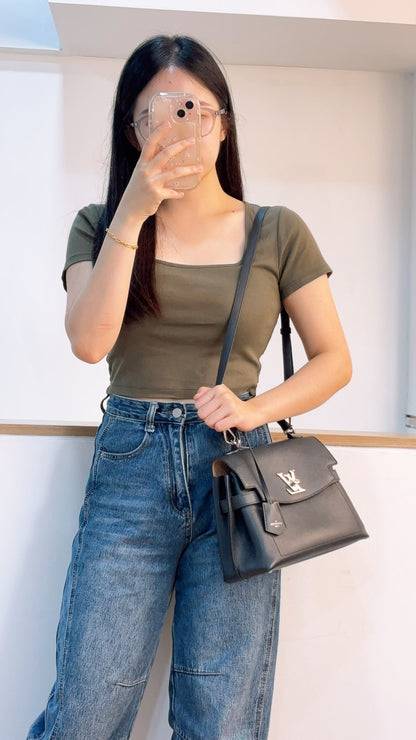 LV Black Calfskin Lockme Ever BB (SHW)