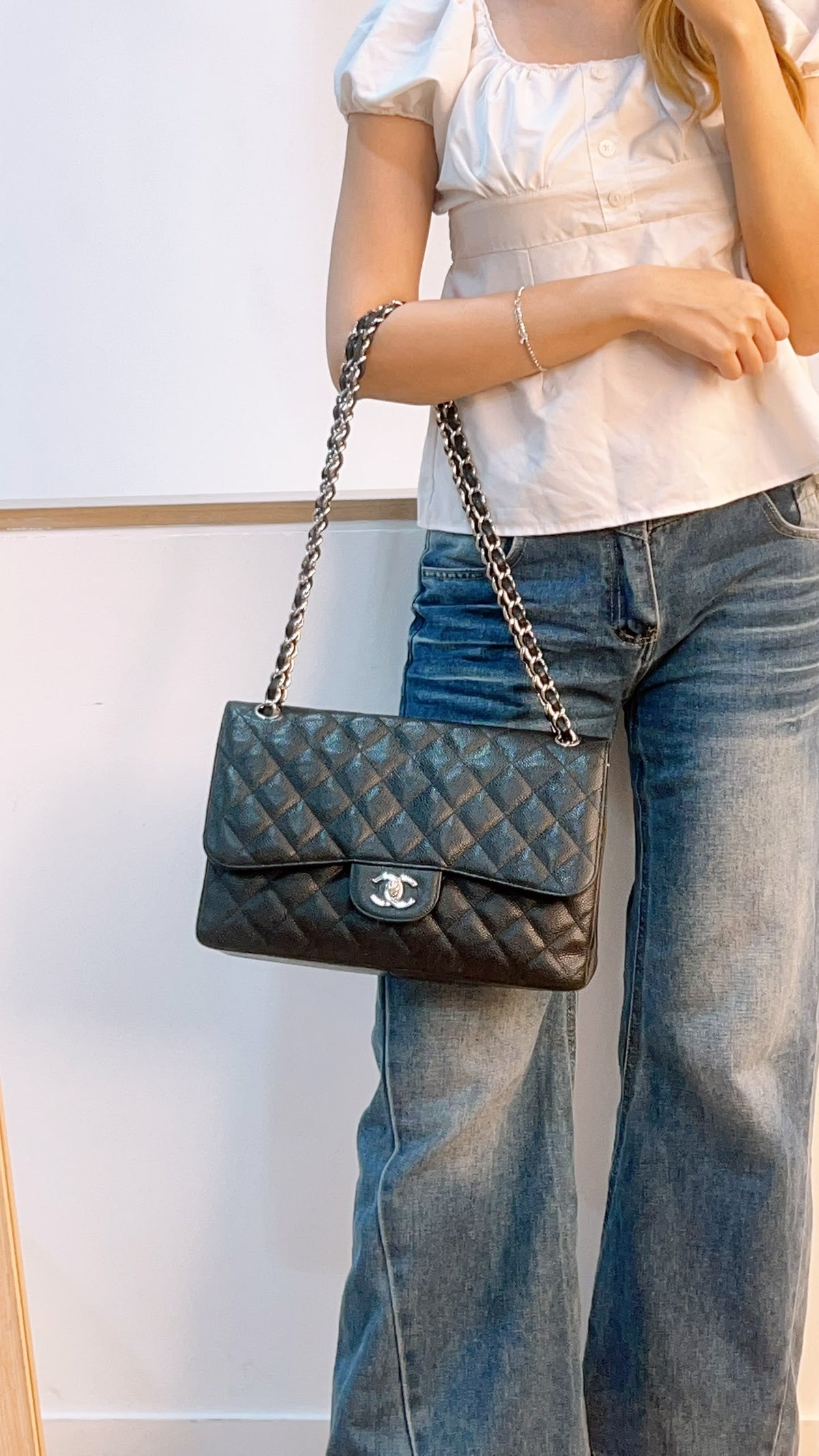Chanel Black Caviar Jumbo CF (SHW)