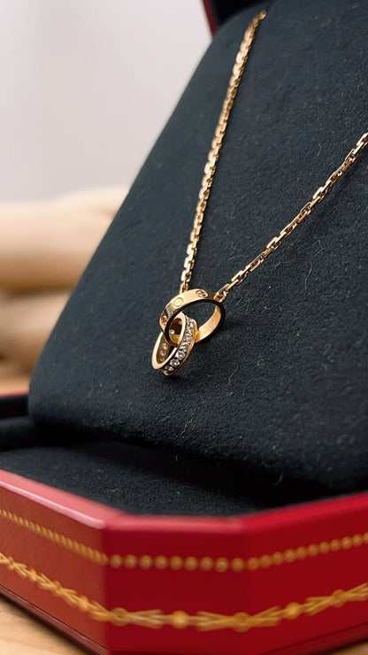 Cartier Rose Gold Love Pendant Half Paved Necklace