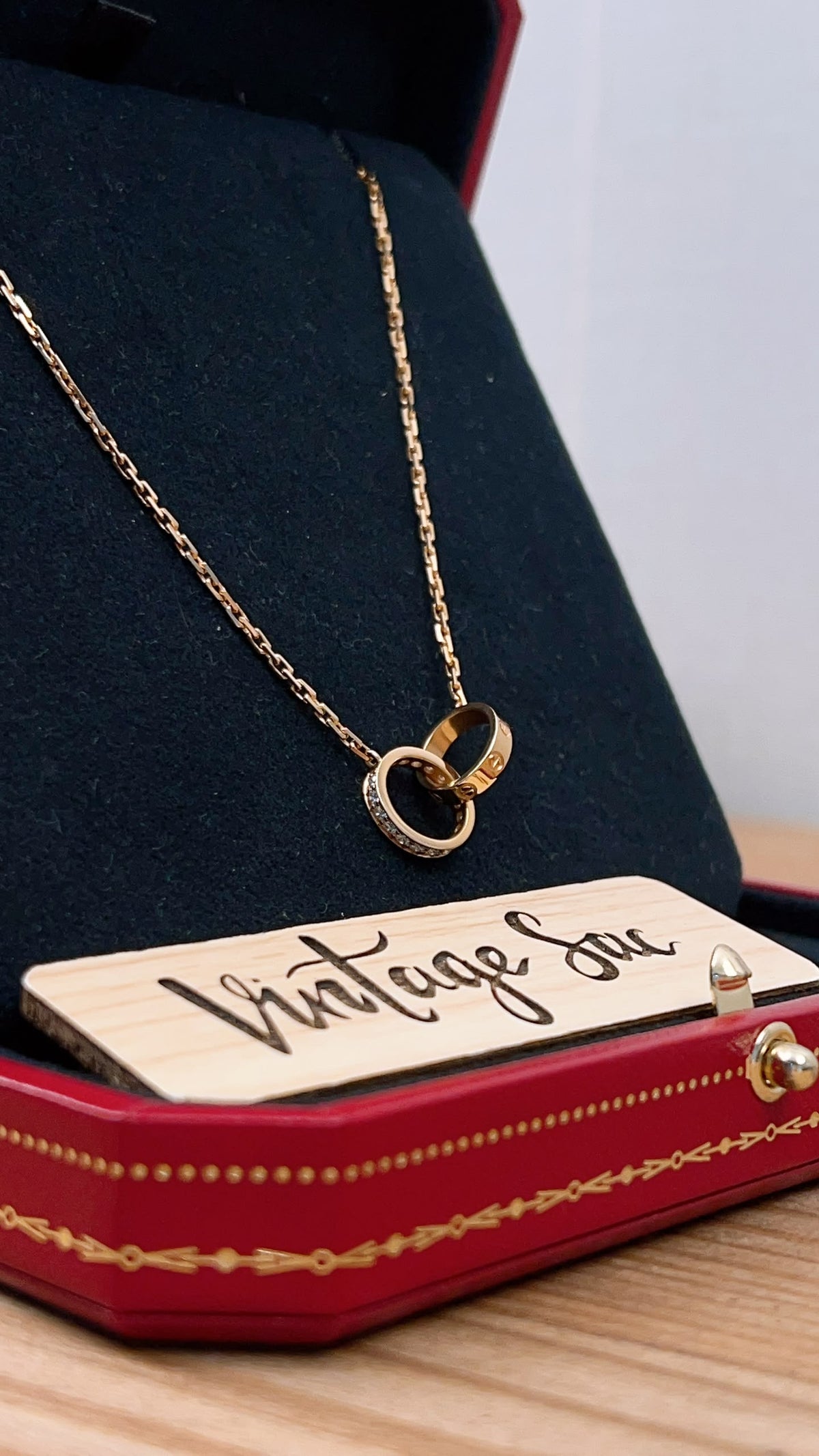 Cartier Rose Gold Love Pendant Half Paved Necklace