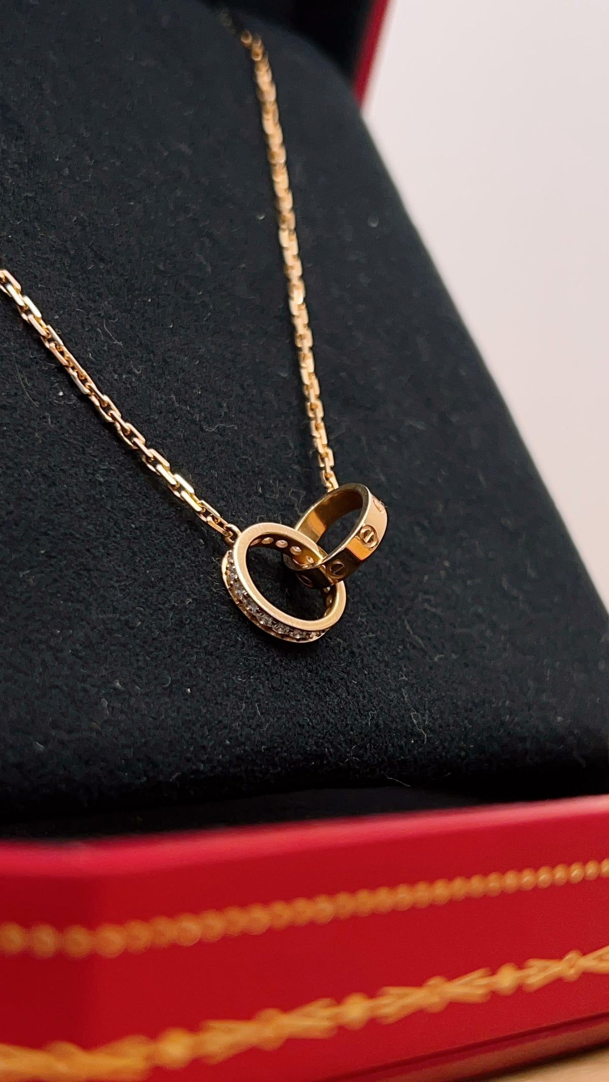 Cartier Rose Gold Love Pendant Half Paved Necklace