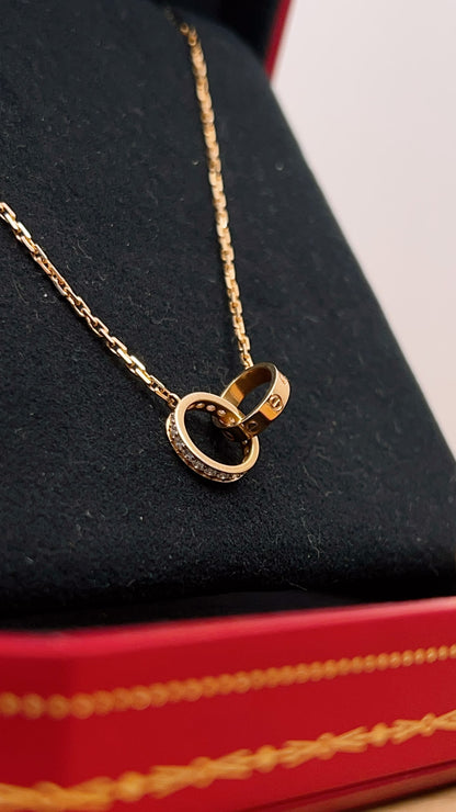 Cartier Rose Gold Love Pendant Half Paved Necklace