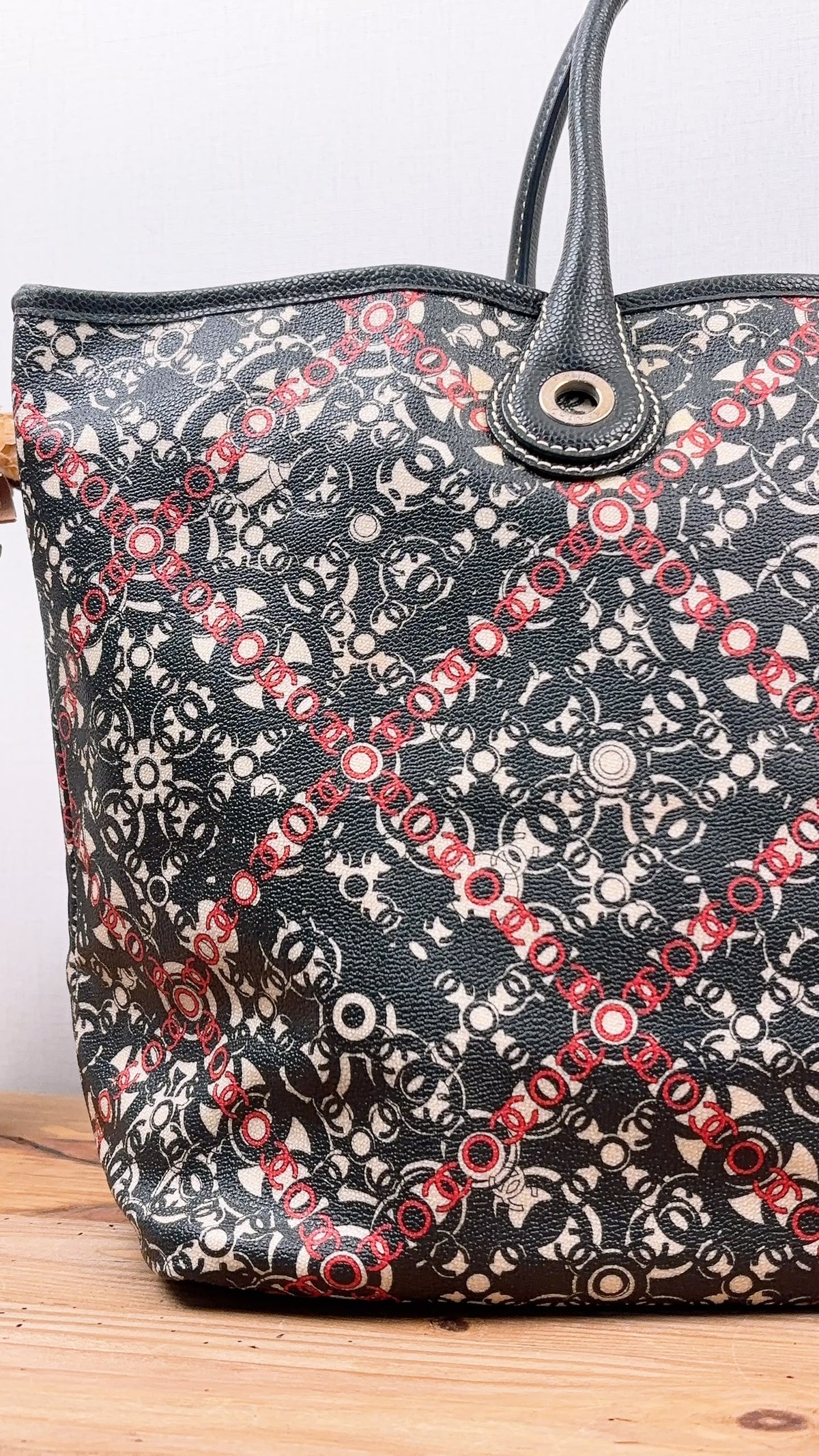 Chanel Black Coated Canvas Optic Coco Travel Tote (SHW)