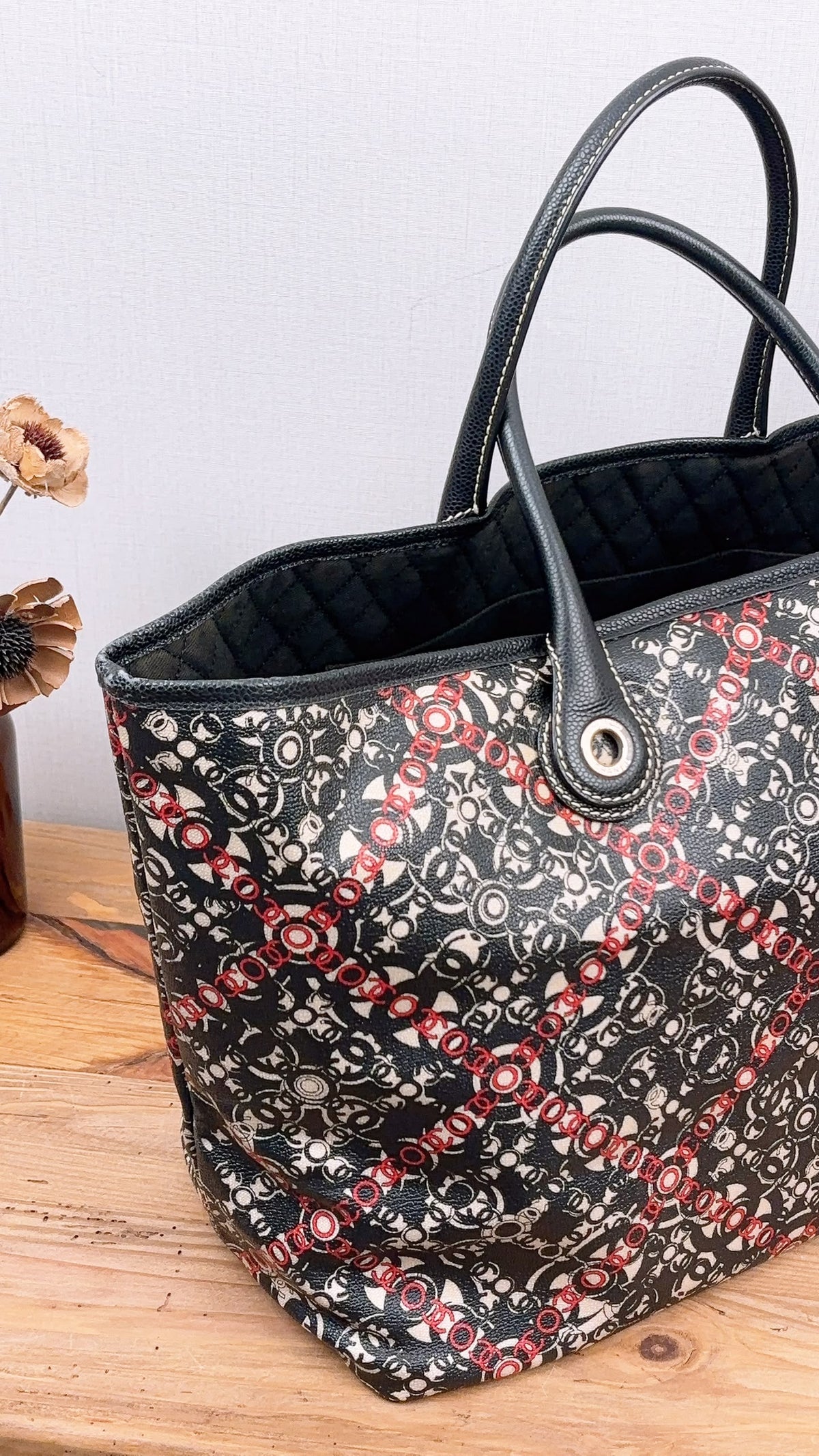 Chanel Black Coated Canvas Optic Coco Travel Tote (SHW)