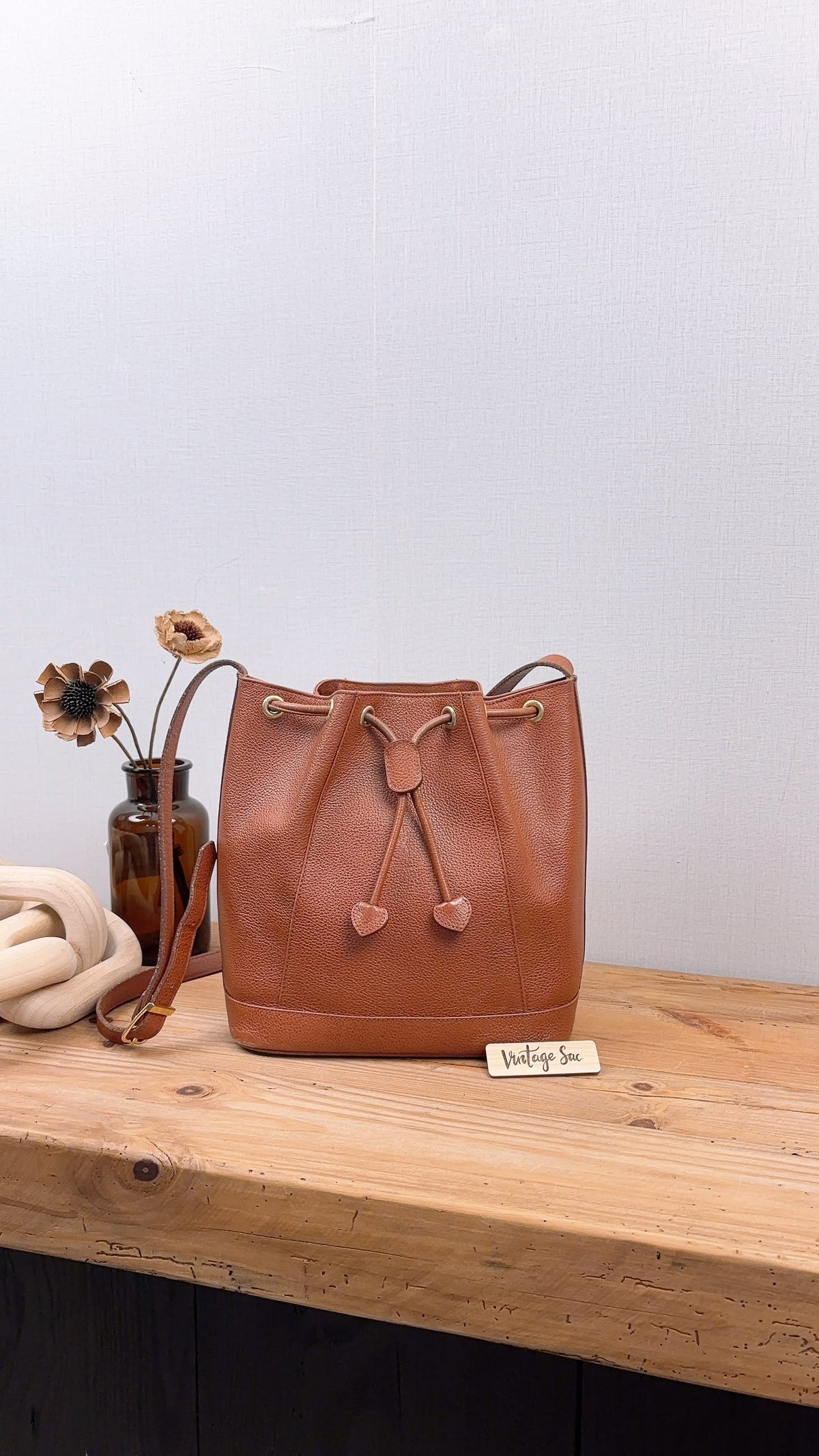 YSL Brown Calfskin Vintage Drawstring Bucket Bag