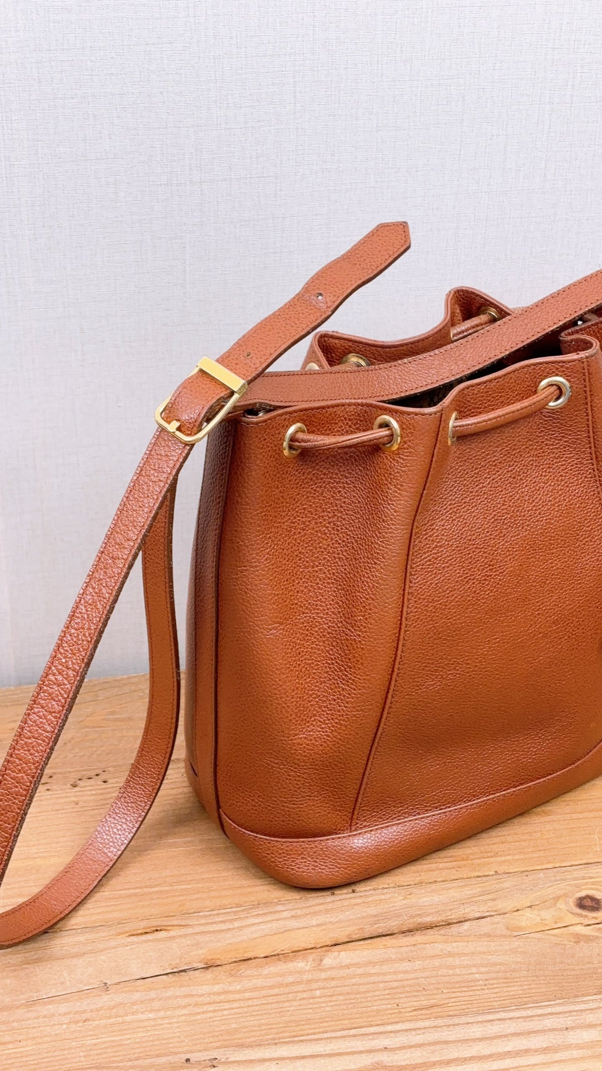 YSL Brown Calfskin Vintage Drawstring Bucket Bag