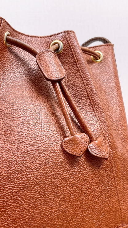 YSL Brown Calfskin Vintage Drawstring Bucket Bag