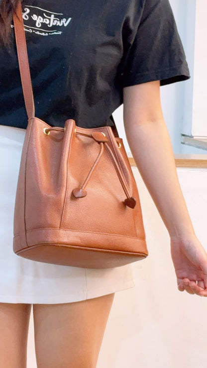YSL Brown Calfskin Vintage Drawstring Bucket Bag